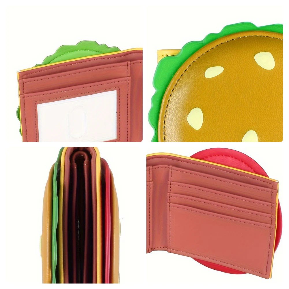 Burger Shaped Cute Wallet RFID Blocking Credit Card Holder PU Leather Coin Purse for Women Girls - silverfoxgoods